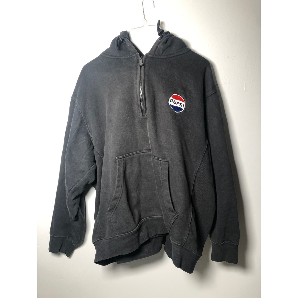 WearGuard Pepsi Hoodie Mens XL Black Quarter Zip Embroidered Logo Vintage 2174